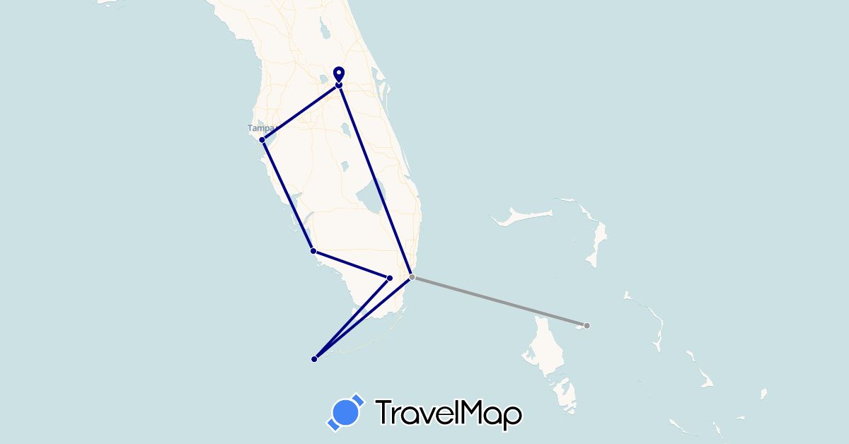 TravelMap itinerary: driving, plane in Bahamas, United States (North America)
